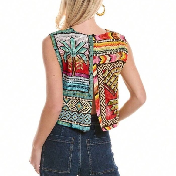 NWT FARM RIO Banana Scarves Linen Crop Top - Picture 3 of 16